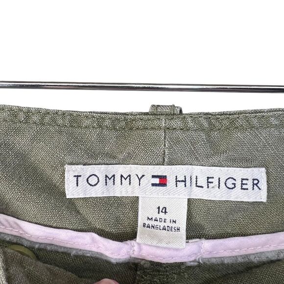 2005 y2k Tommy Hilfiger linen blend wide leg cargo crop pants size 12 roll up - Picture 7 of 16